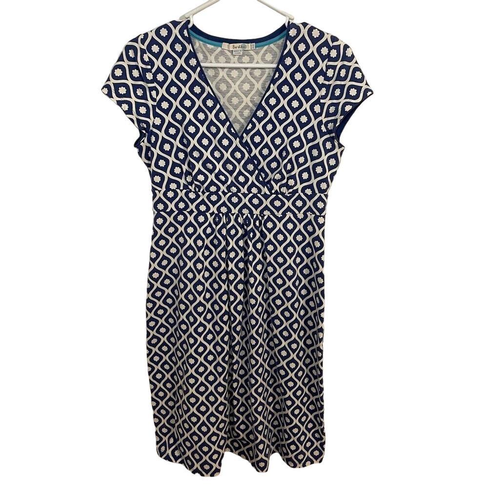 Boden Dress Womens Size 6R Blue Jersey Geometric Print V Neck Casual Work - Picture 2 of 6